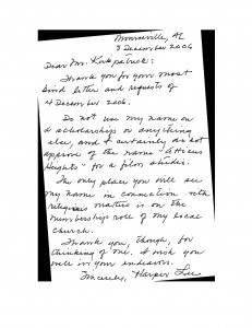 Harper Lee's Letter to David Kirkpatrick in Travels in Transmedia