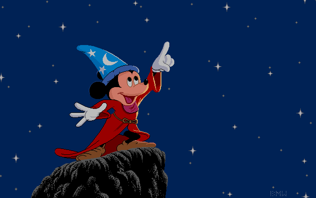 Mickey Mouse in Fantasia. the Sky is always aspirational, sometimes dangerous in the Disney Ouevre